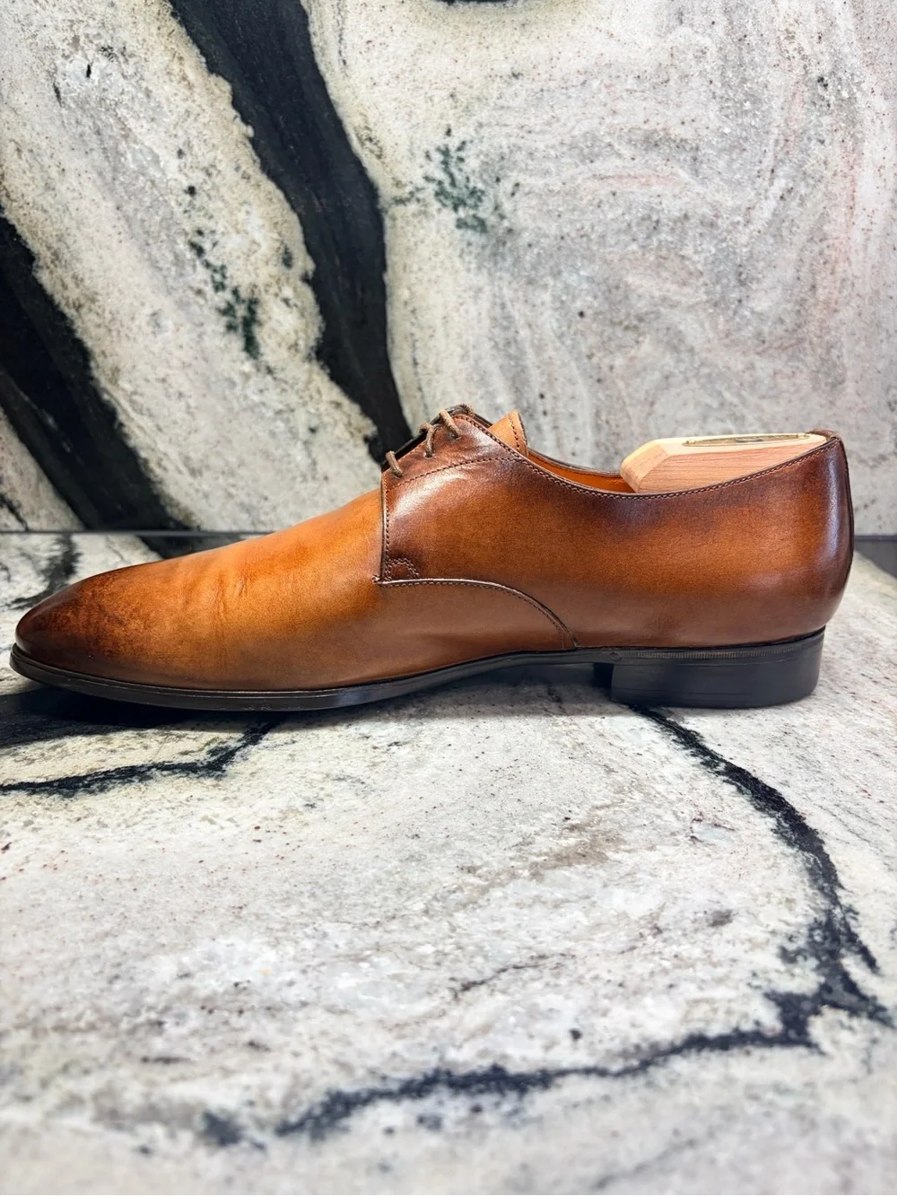 Santoni Goodyear Brown Cognac Leather Derby Shoes UK 8.5 US 9.5 Italy